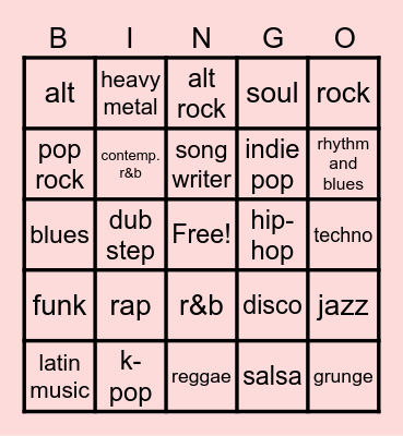 Music Bingo Card