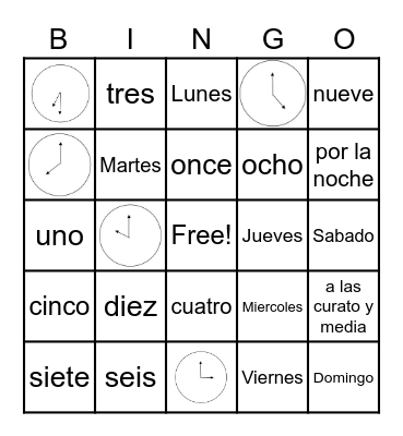 Time and Days Bingo Card