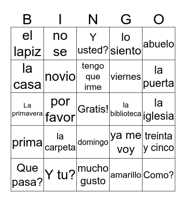 Review Bingo Card