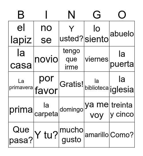 Review Bingo Card