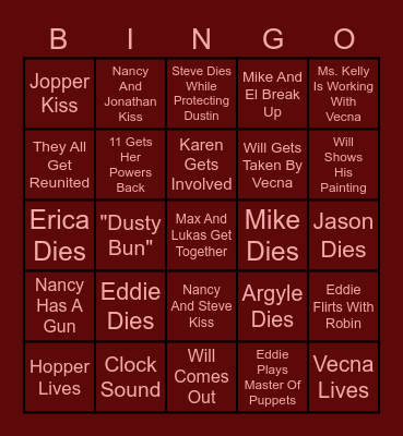 Stranger Things Volume 2 Bingo Card