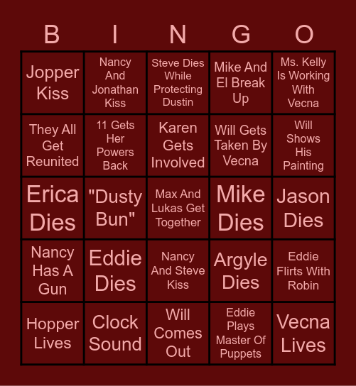 Stranger Things Volume 2 Bingo Card