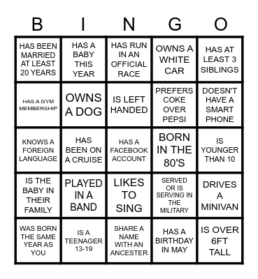 FAMILY WEEKEND Bingo Card