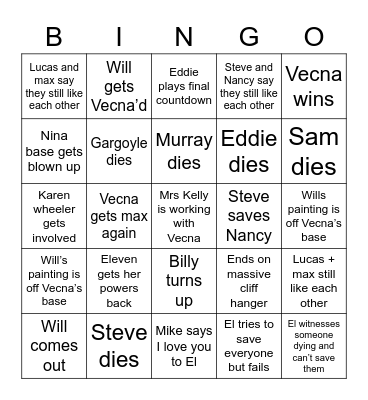 Stranger Things Bingo Card