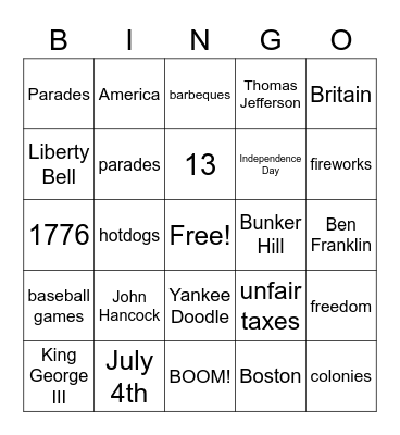 4th of July bingo! Bingo Card