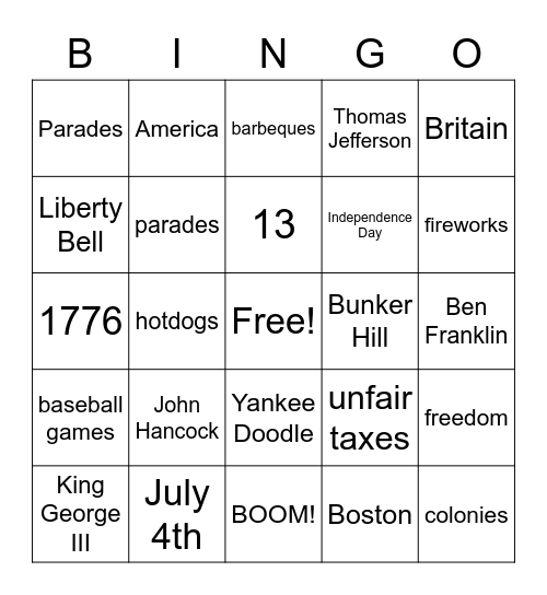 4th of July bingo! Bingo Card