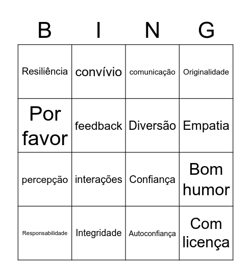 Bingo do Bom Relacionamento Bingo Card