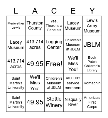 Fort Lewis Here They Come! Bingo Card