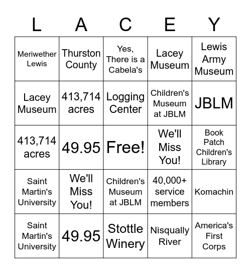 Fort Lewis Here They Come! Bingo Card