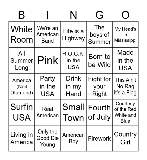 Songs for 'MURICA Bingo Card