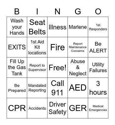 SAFETY FIRST Bingo Card