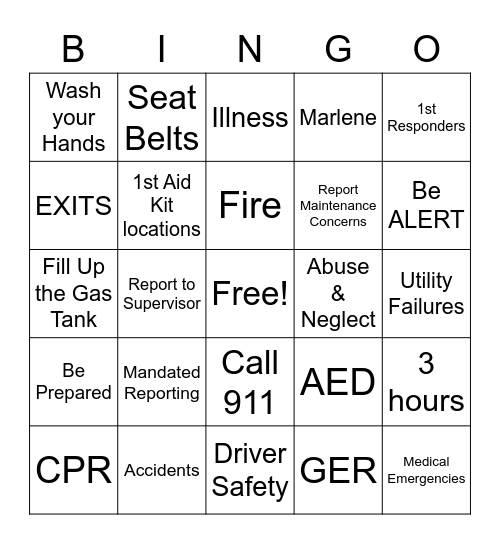 SAFETY FIRST Bingo Card