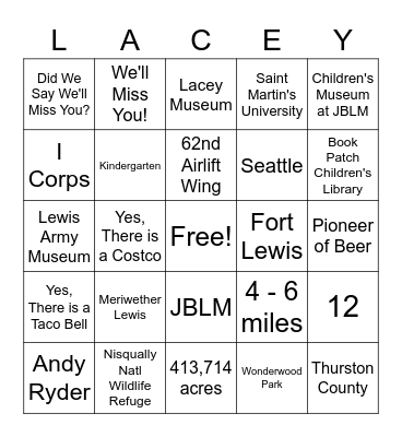 Fort Lewis Here They Come! Bingo Card