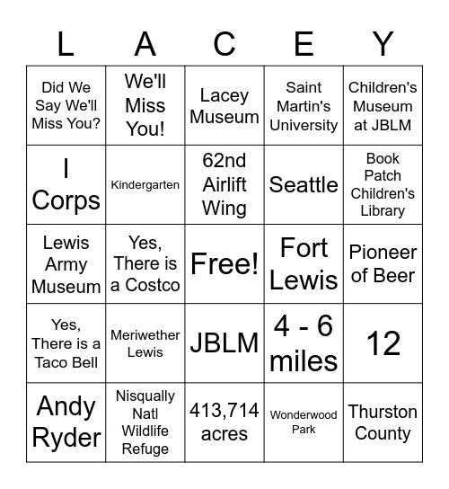 Fort Lewis Here They Come! Bingo Card