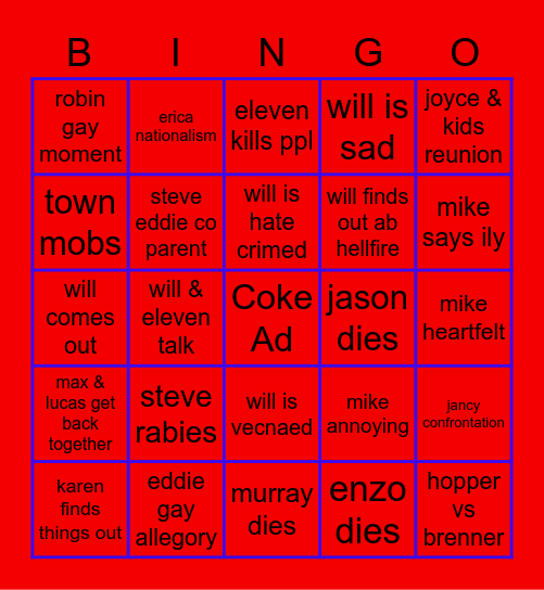 Stranger Things 4 pt 2 Bingo Card