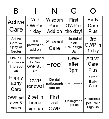 OWP Bingo Card