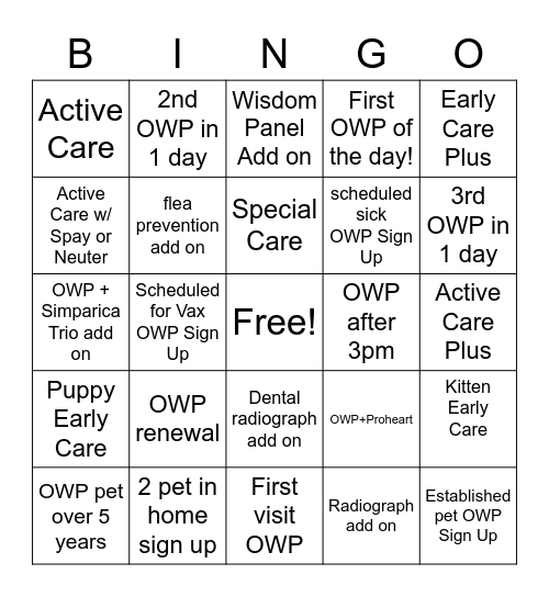 OWP Bingo Card