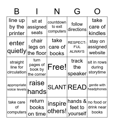 Library Rules Bingo Card