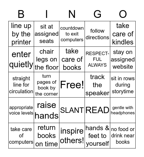 Library Rules Bingo Card