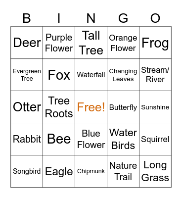 Nature Walk Bingo Card