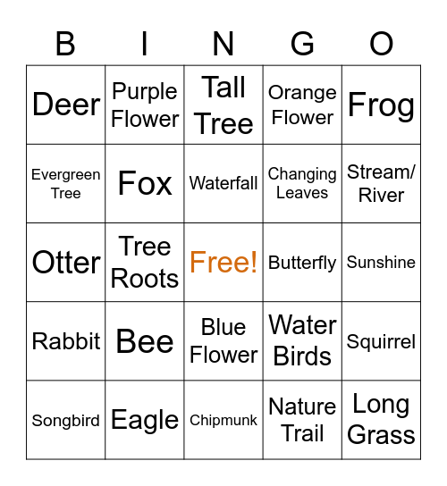 nature bingo card