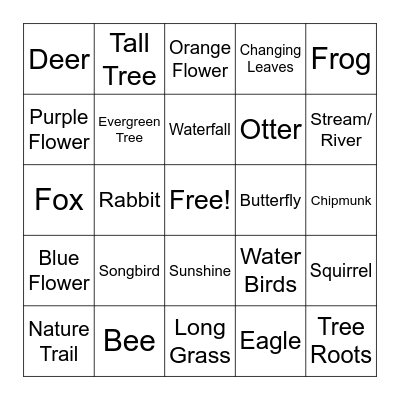 Woodland Creatures BINGO Card