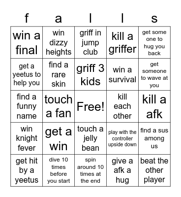 fall guys bingo Card