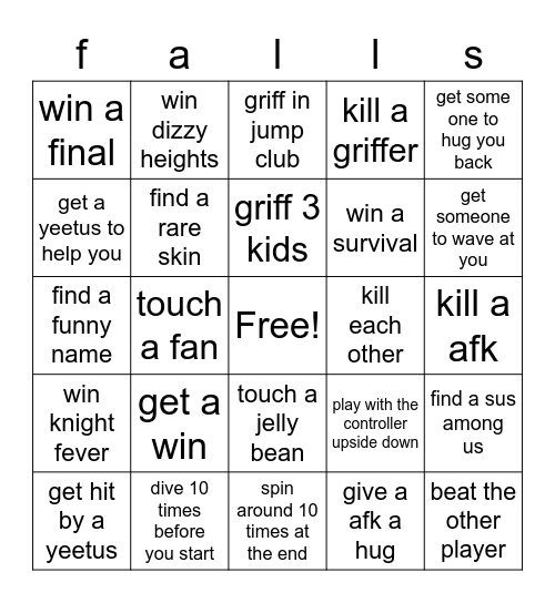 fall guys bingo Card