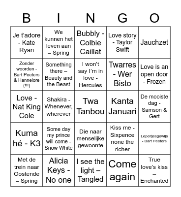Muzikale Bingo - Love Edition Bingo Card