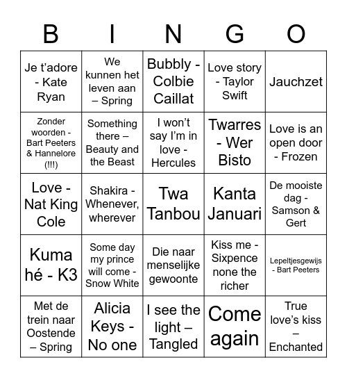Muzikale Bingo - Love Edition Bingo Card