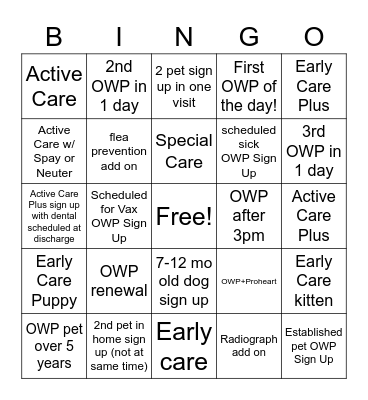 OWP Bingo Card
