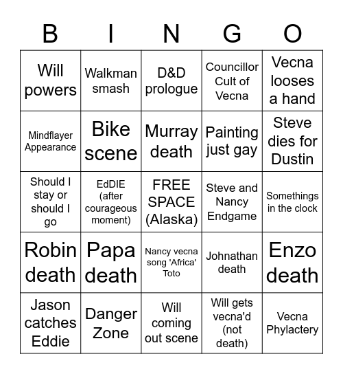 STRANGER THINGS V2 BINGO Card