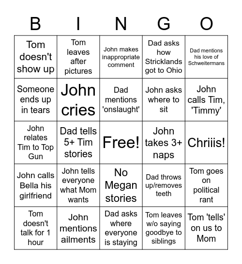 Family Bingo Card