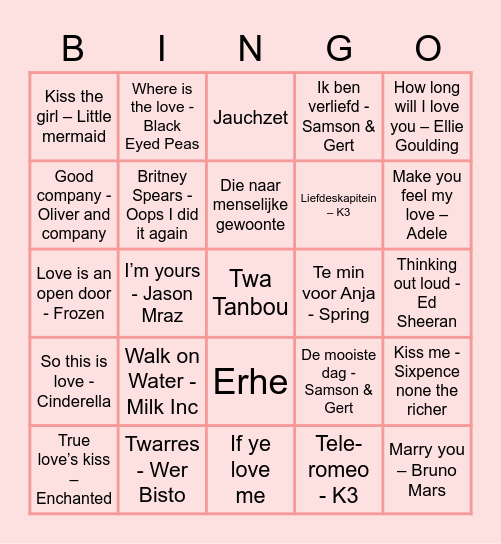 Muzikale Bingo - Love Edition Bingo Card