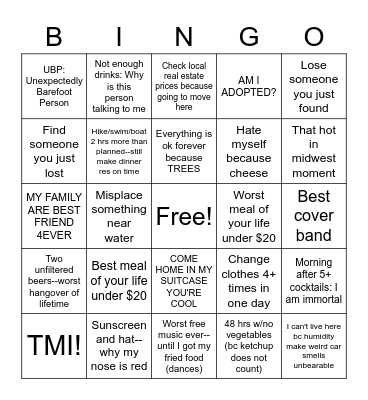 Summer Travel Bingo Card