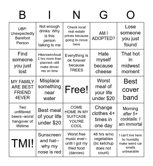 Summer Travel Bingo Card