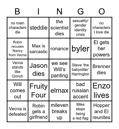 The Please Yes Stranger Things Bingo Card