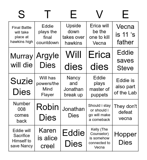 Stranger things Vol. 2 Bingo Card