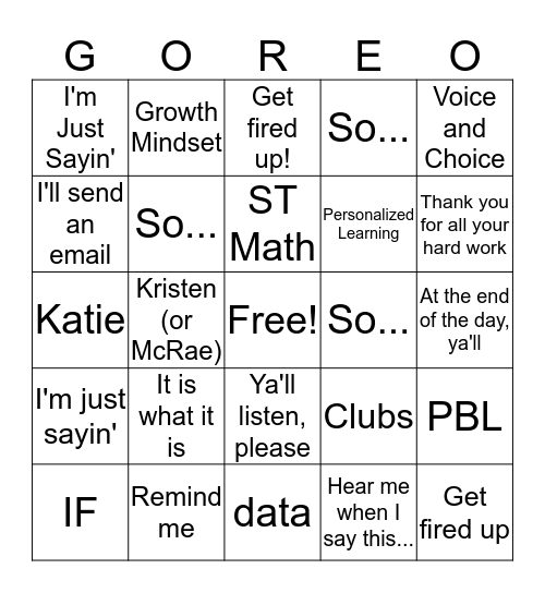 GOREO Bingo Card