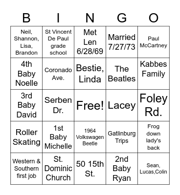 Eileen's Wonderful Life Bingo Card