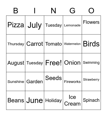 Summer Bingo Card