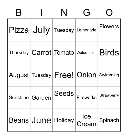 Summer Bingo Card