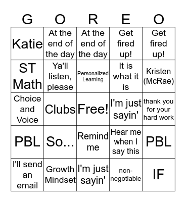 GOREO Bingo Card
