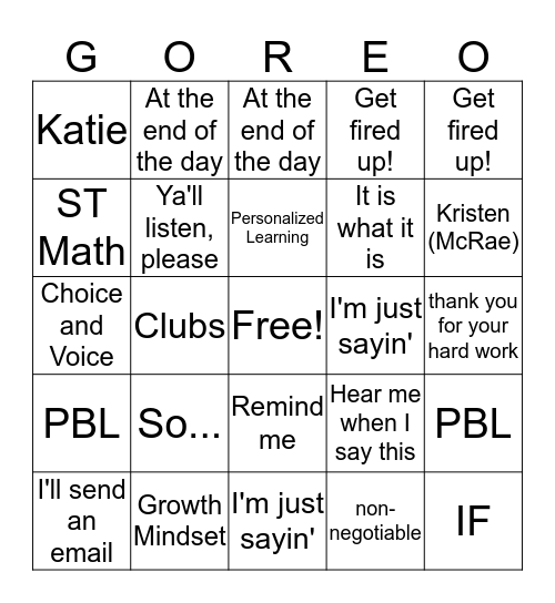 GOREO Bingo Card