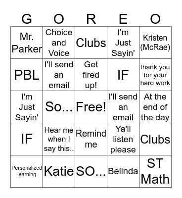 GOREO Bingo Card