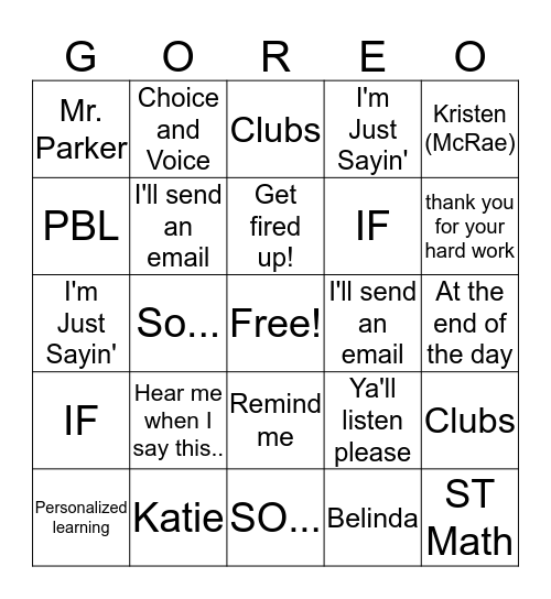 GOREO Bingo Card