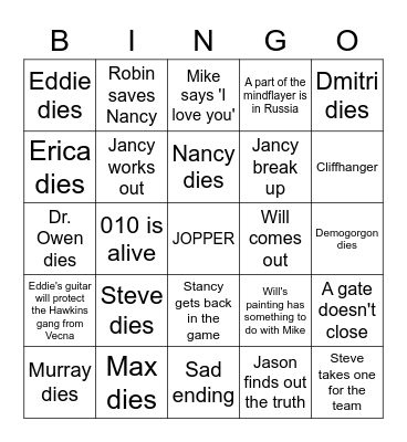 STRANGER THINGS S4 VOL. 2 BINGO Card