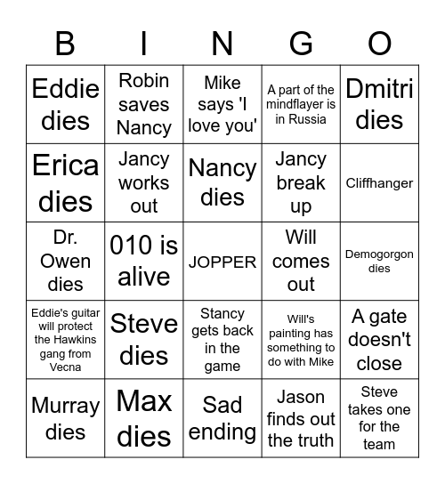 STRANGER THINGS S4 VOL. 2 BINGO Card