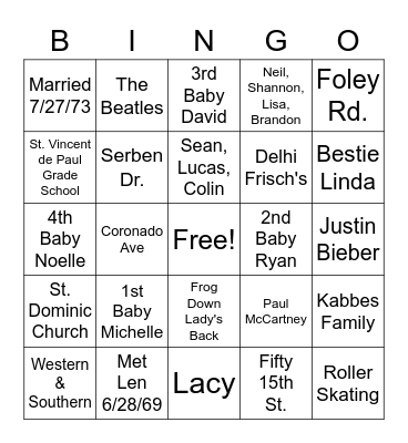 Eileen's Wonderful Life Bingo Card
