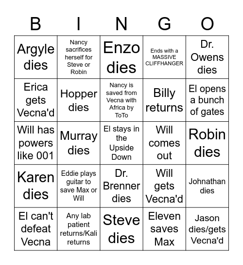 STRANGER THINGS 4 vol 2 Bingo Card